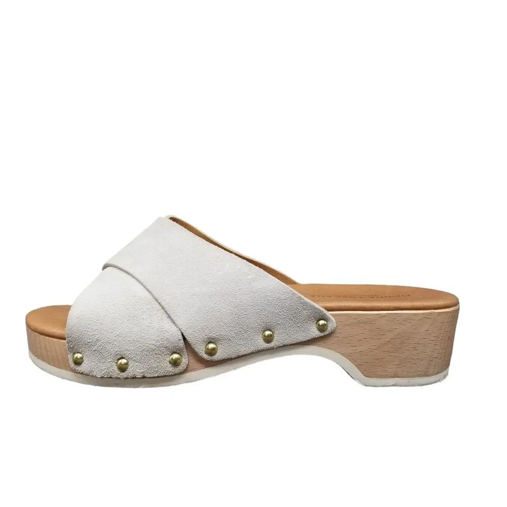 Donna Toscana Wood Platform Slide Sandals Womens White Leather Italian Size 7.5 - Picture 3 of 12